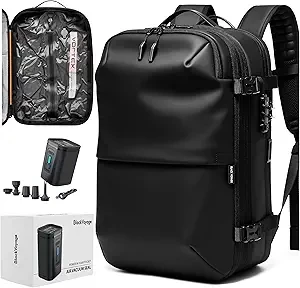Airback Vacuum Seal Compression Travel Backpack 60L Expandable Vacpack Water Resistant TSA Lock Airbag Black (Electric Air Pump Included)
