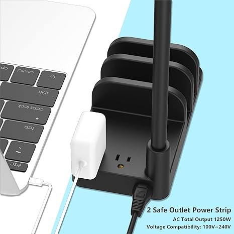 KAFRI Headphone and Controller Stand with USB A&C Charger, Desk Gaming Accessories Headset Holder with USB Charging Port and 2 AC Outlets, Switch/Phone Storage Organizer, Gamer Gift for Men Boyfriend