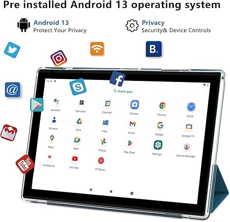 Android 13 Tablet 10 Inch, 12GB RAM+128GB ROM/1TB Expandable Tablet, 2 in 1 Tablets with Keyboard Case Mouse Stylus, 2.0GHz Quad-core CPU, 1280*800 IPS HD Screen, 5G WiFi6 BT 5.0, 8MP Camera Tablet PC
